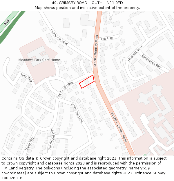 49, GRIMSBY ROAD, LOUTH, LN11 0ED: Location map and indicative extent of plot