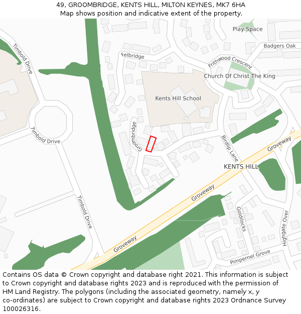 49, GROOMBRIDGE, KENTS HILL, MILTON KEYNES, MK7 6HA: Location map and indicative extent of plot