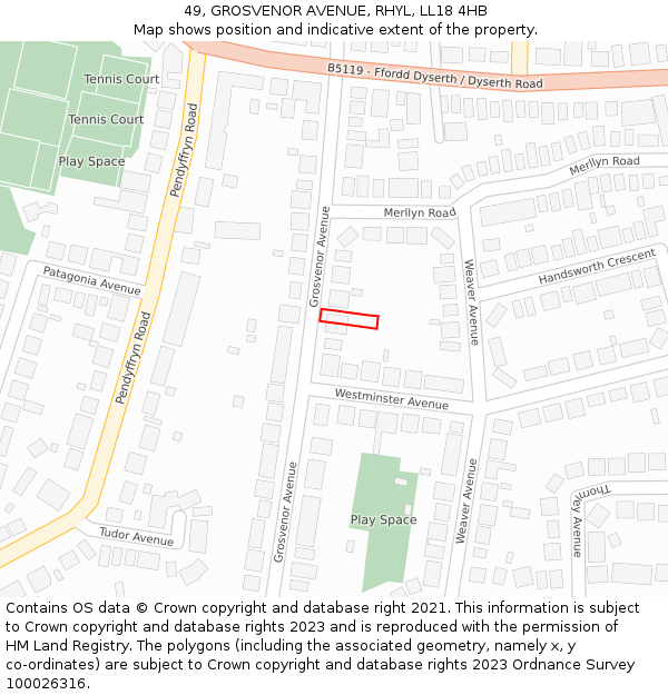 49, GROSVENOR AVENUE, RHYL, LL18 4HB: Location map and indicative extent of plot