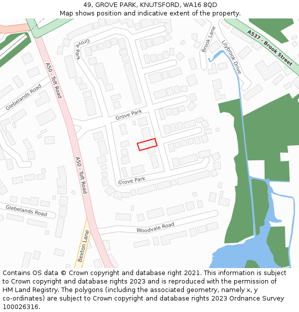 49, GROVE PARK, KNUTSFORD, WA16 8QD: Location map and indicative extent of plot