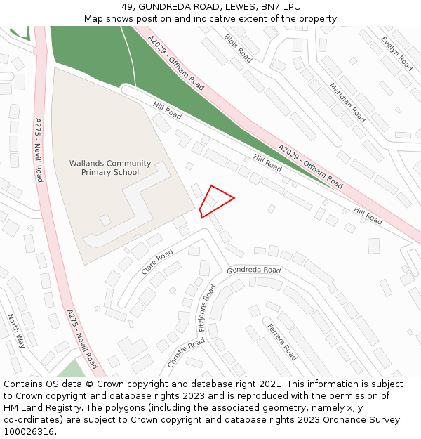 49, GUNDREDA ROAD, LEWES, BN7 1PU: Location map and indicative extent of plot