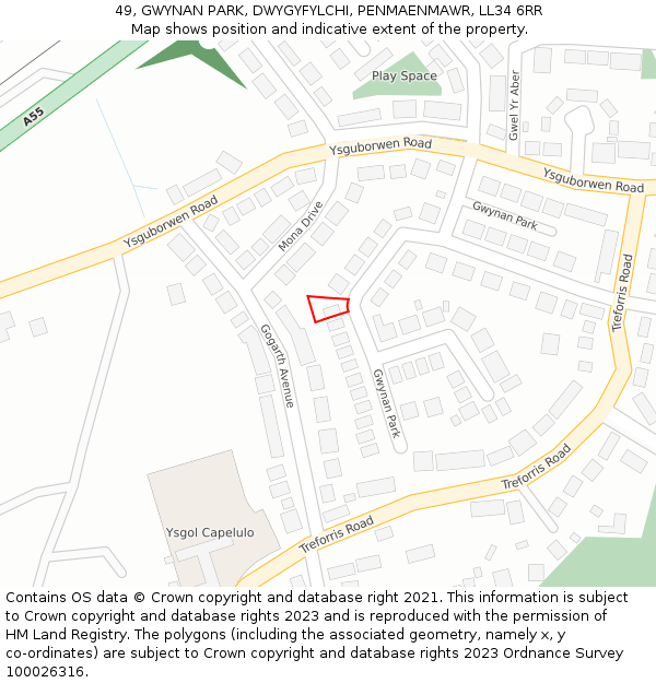 49, GWYNAN PARK, DWYGYFYLCHI, PENMAENMAWR, LL34 6RR: Location map and indicative extent of plot