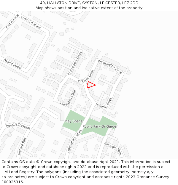 49, HALLATON DRIVE, SYSTON, LEICESTER, LE7 2DD: Location map and indicative extent of plot