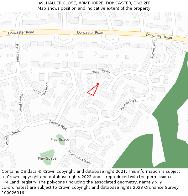 49, HALLER CLOSE, ARMTHORPE, DONCASTER, DN3 2FF: Location map and indicative extent of plot