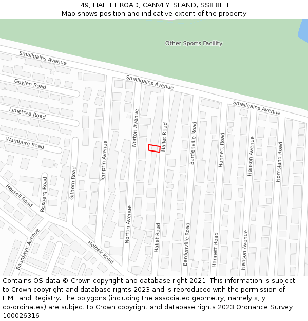 49, HALLET ROAD, CANVEY ISLAND, SS8 8LH: Location map and indicative extent of plot