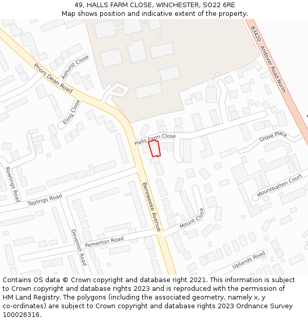 49, HALLS FARM CLOSE, WINCHESTER, SO22 6RE: Location map and indicative extent of plot