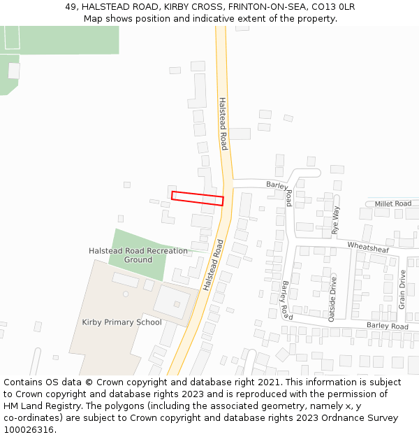 49, HALSTEAD ROAD, KIRBY CROSS, FRINTON-ON-SEA, CO13 0LR: Location map and indicative extent of plot