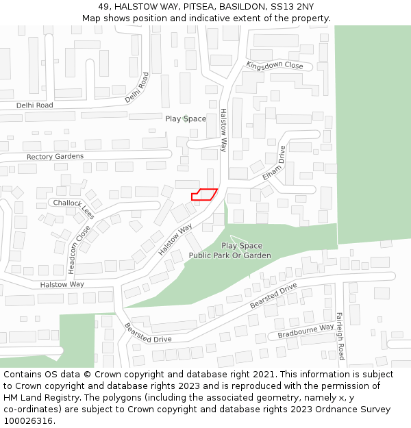 49, HALSTOW WAY, PITSEA, BASILDON, SS13 2NY: Location map and indicative extent of plot