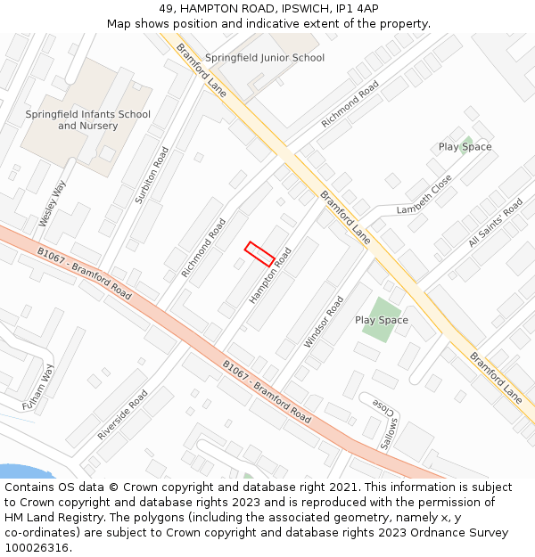 49, HAMPTON ROAD, IPSWICH, IP1 4AP: Location map and indicative extent of plot