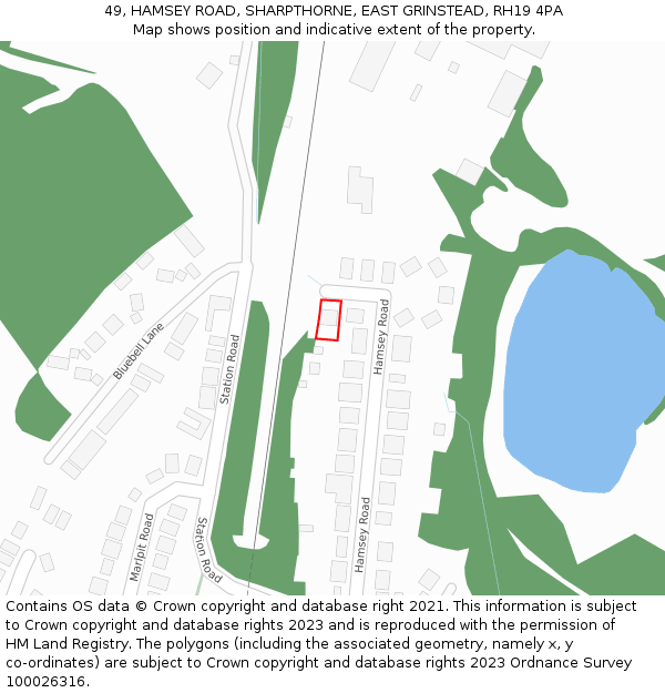 49, HAMSEY ROAD, SHARPTHORNE, EAST GRINSTEAD, RH19 4PA: Location map and indicative extent of plot