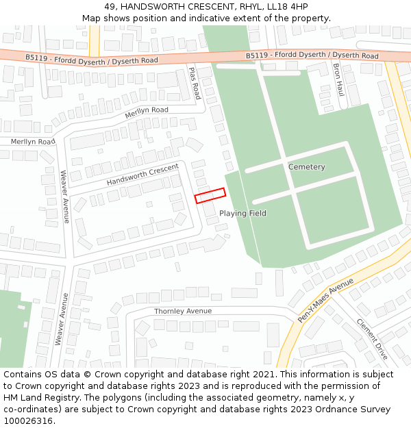 49, HANDSWORTH CRESCENT, RHYL, LL18 4HP: Location map and indicative extent of plot