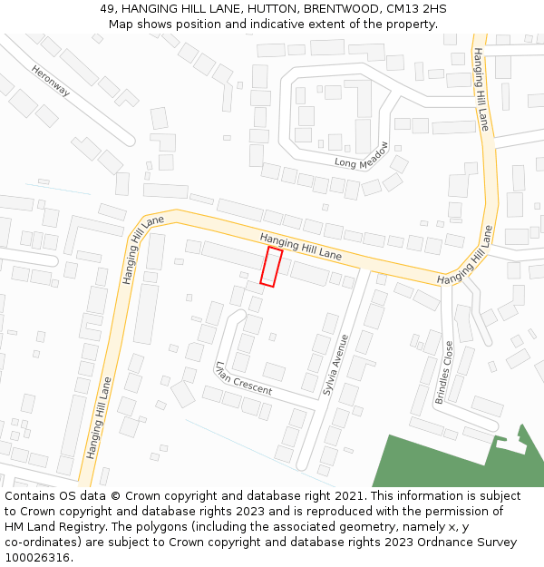 49, HANGING HILL LANE, HUTTON, BRENTWOOD, CM13 2HS: Location map and indicative extent of plot
