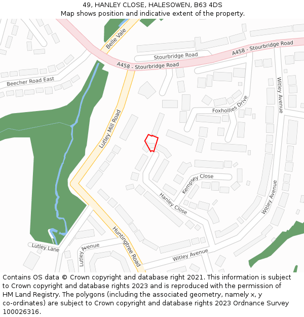 49, HANLEY CLOSE, HALESOWEN, B63 4DS: Location map and indicative extent of plot