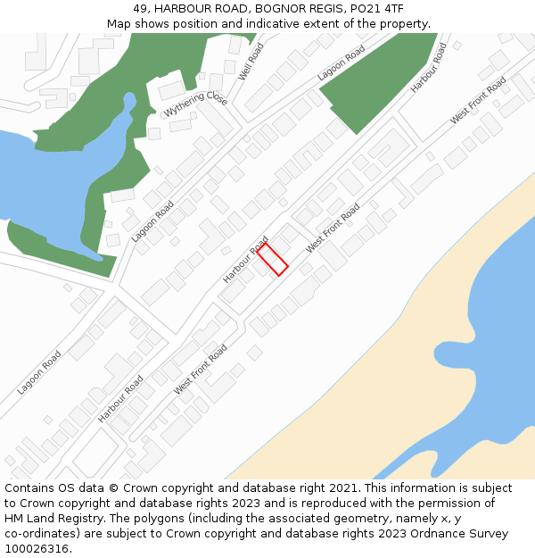 49, HARBOUR ROAD, BOGNOR REGIS, PO21 4TF: Location map and indicative extent of plot