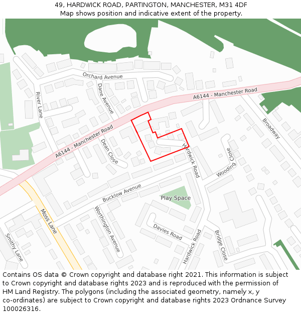 49, HARDWICK ROAD, PARTINGTON, MANCHESTER, M31 4DF: Location map and indicative extent of plot