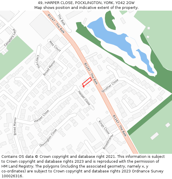 49, HARPER CLOSE, POCKLINGTON, YORK, YO42 2GW: Location map and indicative extent of plot