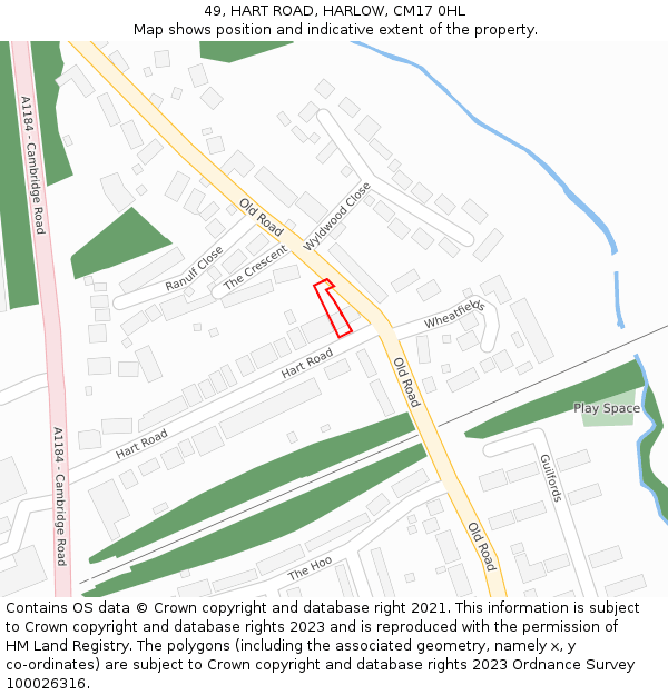 49, HART ROAD, HARLOW, CM17 0HL: Location map and indicative extent of plot