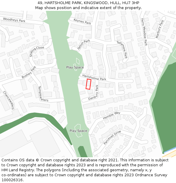 49, HARTSHOLME PARK, KINGSWOOD, HULL, HU7 3HP: Location map and indicative extent of plot