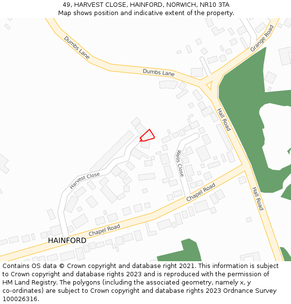 49, HARVEST CLOSE, HAINFORD, NORWICH, NR10 3TA: Location map and indicative extent of plot