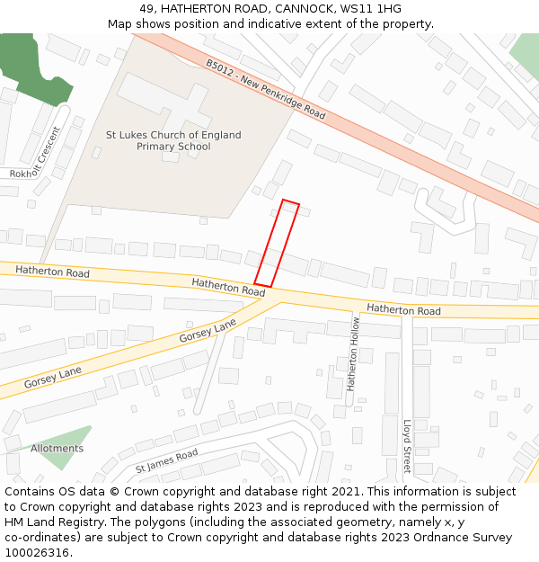 49, HATHERTON ROAD, CANNOCK, WS11 1HG: Location map and indicative extent of plot