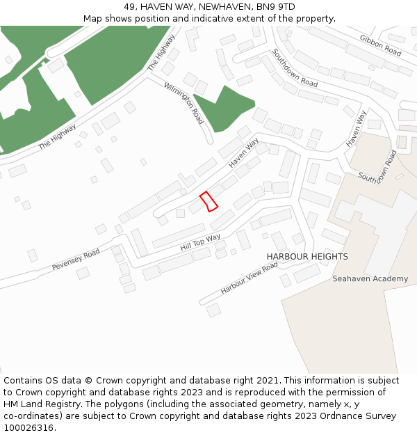 49, HAVEN WAY, NEWHAVEN, BN9 9TD: Location map and indicative extent of plot