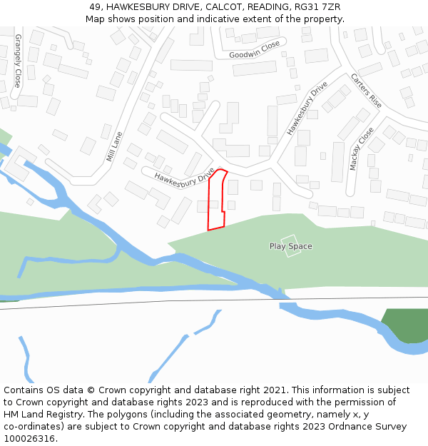49, HAWKESBURY DRIVE, CALCOT, READING, RG31 7ZR: Location map and indicative extent of plot