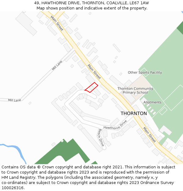 49, HAWTHORNE DRIVE, THORNTON, COALVILLE, LE67 1AW: Location map and indicative extent of plot