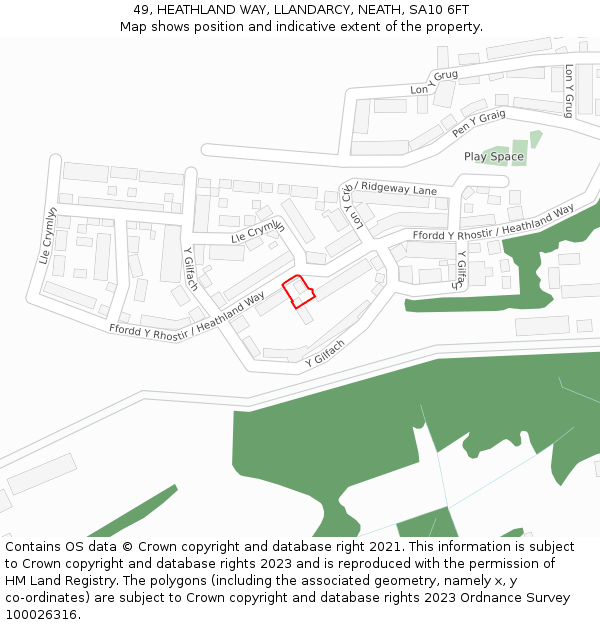 49, HEATHLAND WAY, LLANDARCY, NEATH, SA10 6FT: Location map and indicative extent of plot