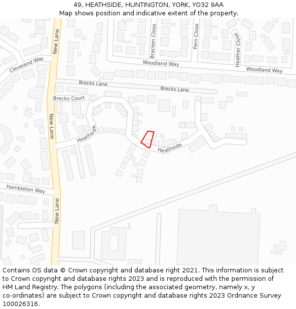 49, HEATHSIDE, HUNTINGTON, YORK, YO32 9AA: Location map and indicative extent of plot