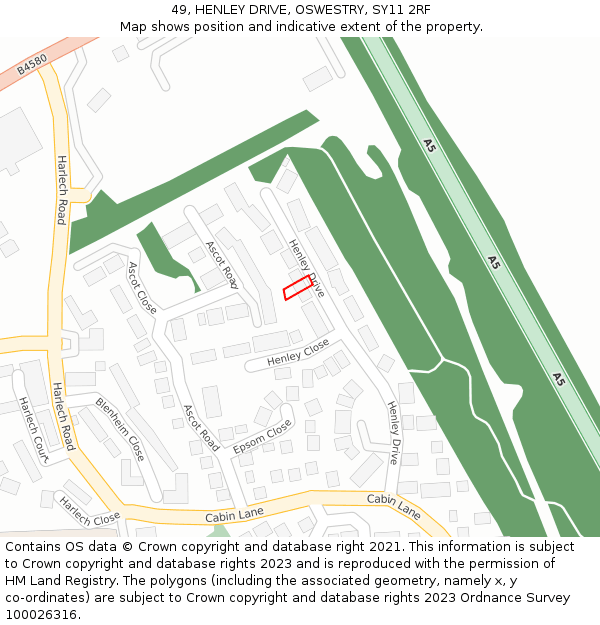 49, HENLEY DRIVE, OSWESTRY, SY11 2RF: Location map and indicative extent of plot