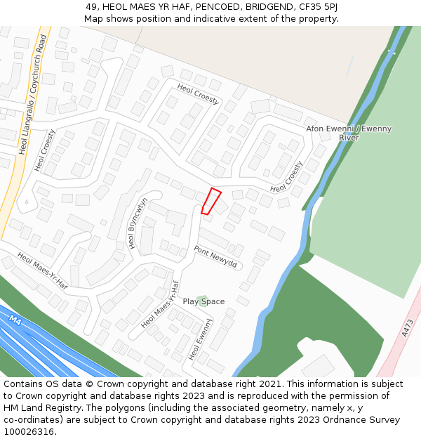 49, HEOL MAES YR HAF, PENCOED, BRIDGEND, CF35 5PJ: Location map and indicative extent of plot