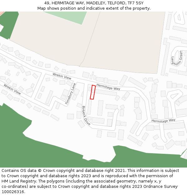 49, HERMITAGE WAY, MADELEY, TELFORD, TF7 5SY: Location map and indicative extent of plot