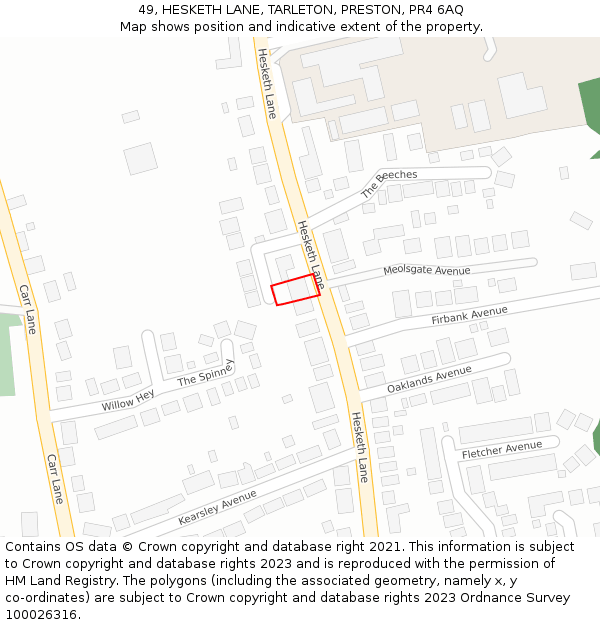 49, HESKETH LANE, TARLETON, PRESTON, PR4 6AQ: Location map and indicative extent of plot