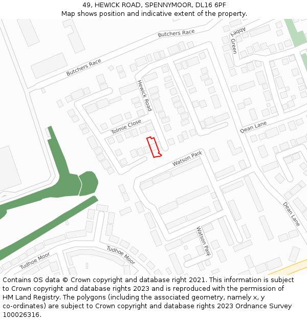 49, HEWICK ROAD, SPENNYMOOR, DL16 6PF: Location map and indicative extent of plot