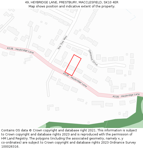 49, HEYBRIDGE LANE, PRESTBURY, MACCLESFIELD, SK10 4ER: Location map and indicative extent of plot