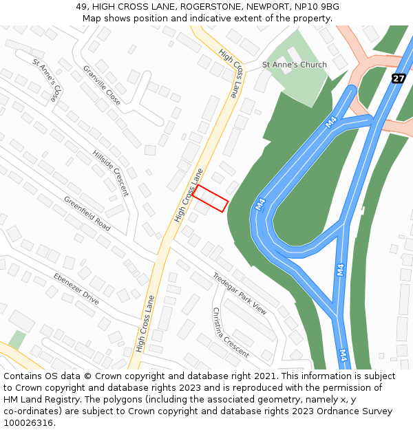 49, HIGH CROSS LANE, ROGERSTONE, NEWPORT, NP10 9BG: Location map and indicative extent of plot