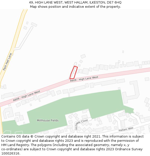 49, HIGH LANE WEST, WEST HALLAM, ILKESTON, DE7 6HQ: Location map and indicative extent of plot