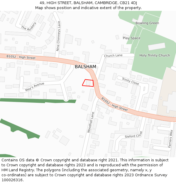 49, HIGH STREET, BALSHAM, CAMBRIDGE, CB21 4DJ: Location map and indicative extent of plot