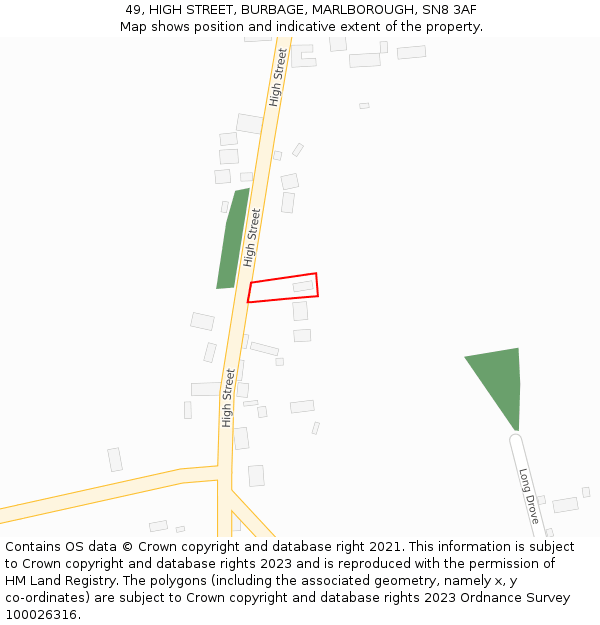 49, HIGH STREET, BURBAGE, MARLBOROUGH, SN8 3AF: Location map and indicative extent of plot