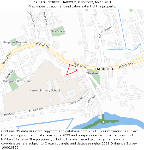 49, HIGH STREET, HARROLD, BEDFORD, MK43 7BH: Location map and indicative extent of plot