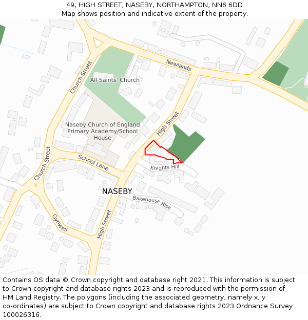 49, HIGH STREET, NASEBY, NORTHAMPTON, NN6 6DD: Location map and indicative extent of plot