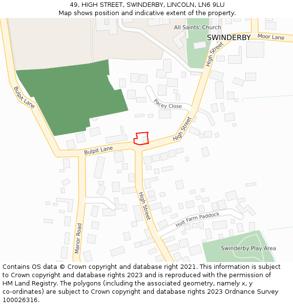 49, HIGH STREET, SWINDERBY, LINCOLN, LN6 9LU: Location map and indicative extent of plot