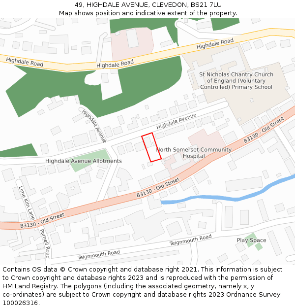 49, HIGHDALE AVENUE, CLEVEDON, BS21 7LU: Location map and indicative extent of plot