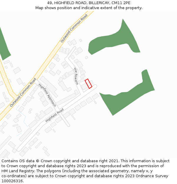 49, HIGHFIELD ROAD, BILLERICAY, CM11 2PE: Location map and indicative extent of plot