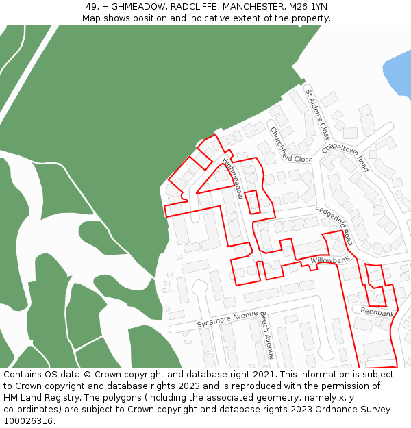 49, HIGHMEADOW, RADCLIFFE, MANCHESTER, M26 1YN: Location map and indicative extent of plot