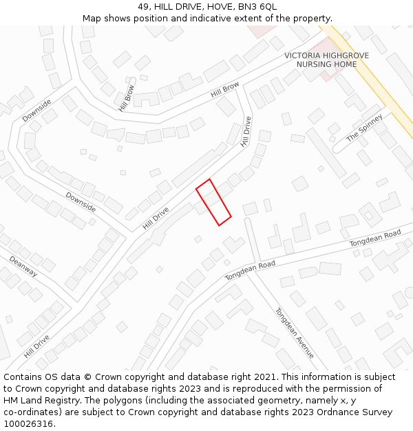 49, HILL DRIVE, HOVE, BN3 6QL: Location map and indicative extent of plot