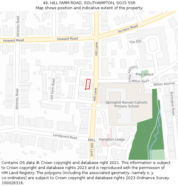 49, HILL FARM ROAD, SOUTHAMPTON, SO15 5SR: Location map and indicative extent of plot