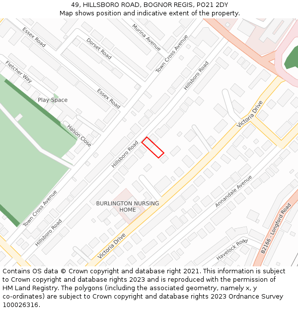 49, HILLSBORO ROAD, BOGNOR REGIS, PO21 2DY: Location map and indicative extent of plot