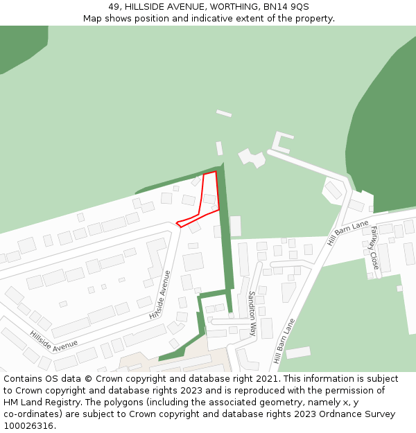 49, HILLSIDE AVENUE, WORTHING, BN14 9QS: Location map and indicative extent of plot