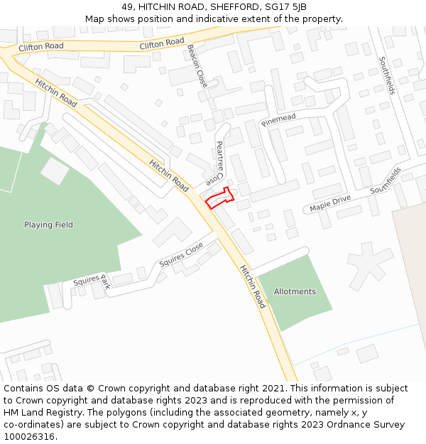49, HITCHIN ROAD, SHEFFORD, SG17 5JB: Location map and indicative extent of plot